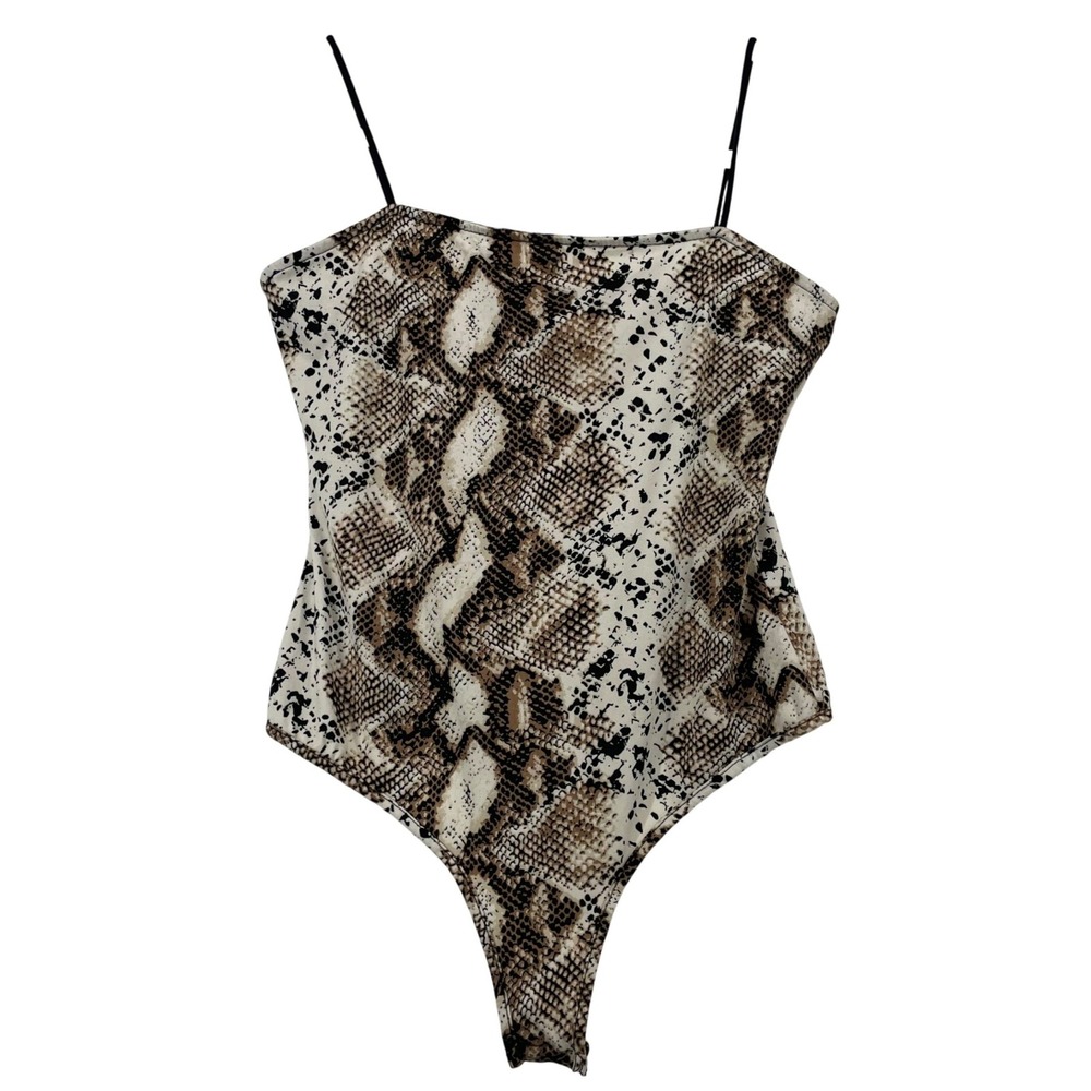 Forever 21 Size Large Bodysuit Brown Snakeskin Print Spaghetti Strap Womens